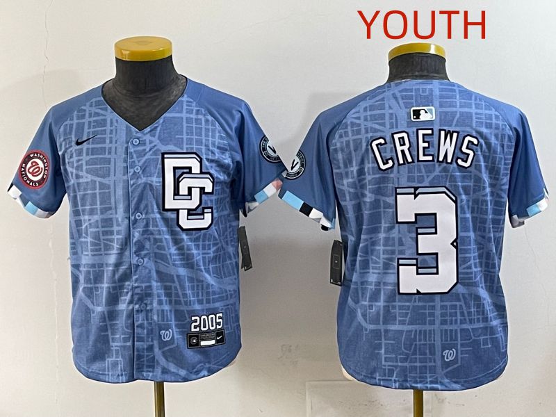 Youth 2025 Washington Nationals 3 Crews Blue Joint Name Nike MLB Jersey style 8